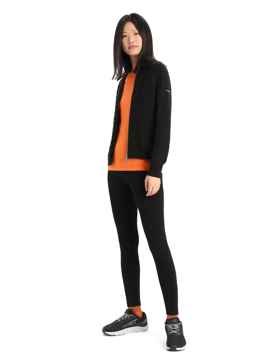 Black Icebreaker City Label ZoneKnit™ Merino Insulated Knit Bomber Women's Jackets | AU 1659XYUF